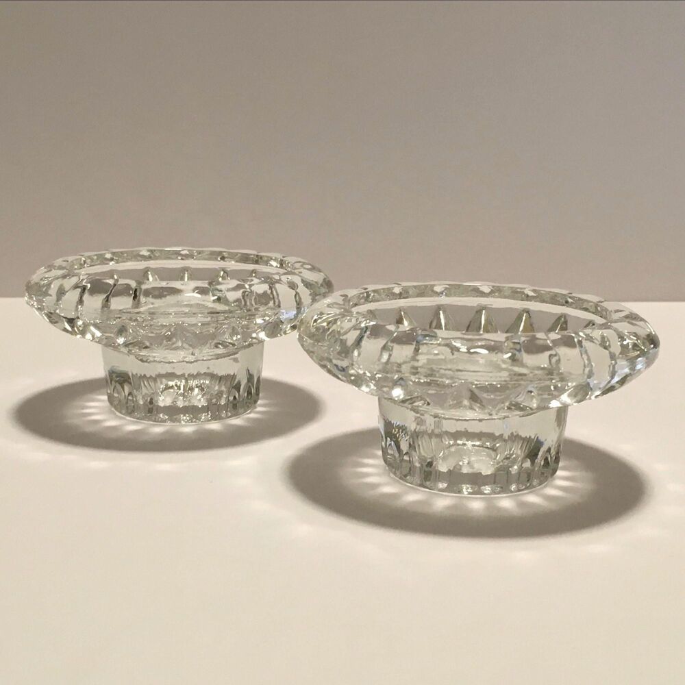 Vintage Pair of Glass Taper Candlestick Holders, Clear Glass Votive Holders, KIG